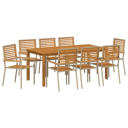 Set da Pranzo per Giardino 9 pcs Beige Poly Rattan