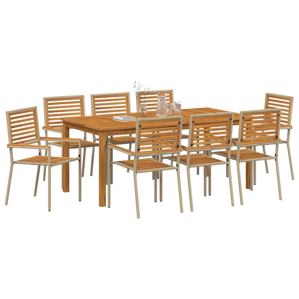 Set da Pranzo per Giardino 9 pcs Beige Poly Rattan