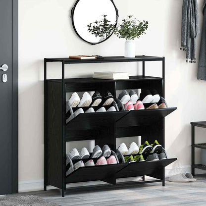 Armadio per Scarpe con porta Rovere nero 100 x 34 x 112 cm