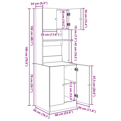 Credenza da cucina con porta 2 pcs Rovere Nero 60 x 50 x 180 cm