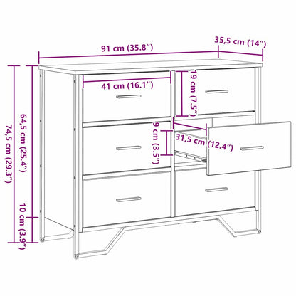 Cassettiera con cassetto rovere artigianale 91 x 35.5 x 74.5 cm