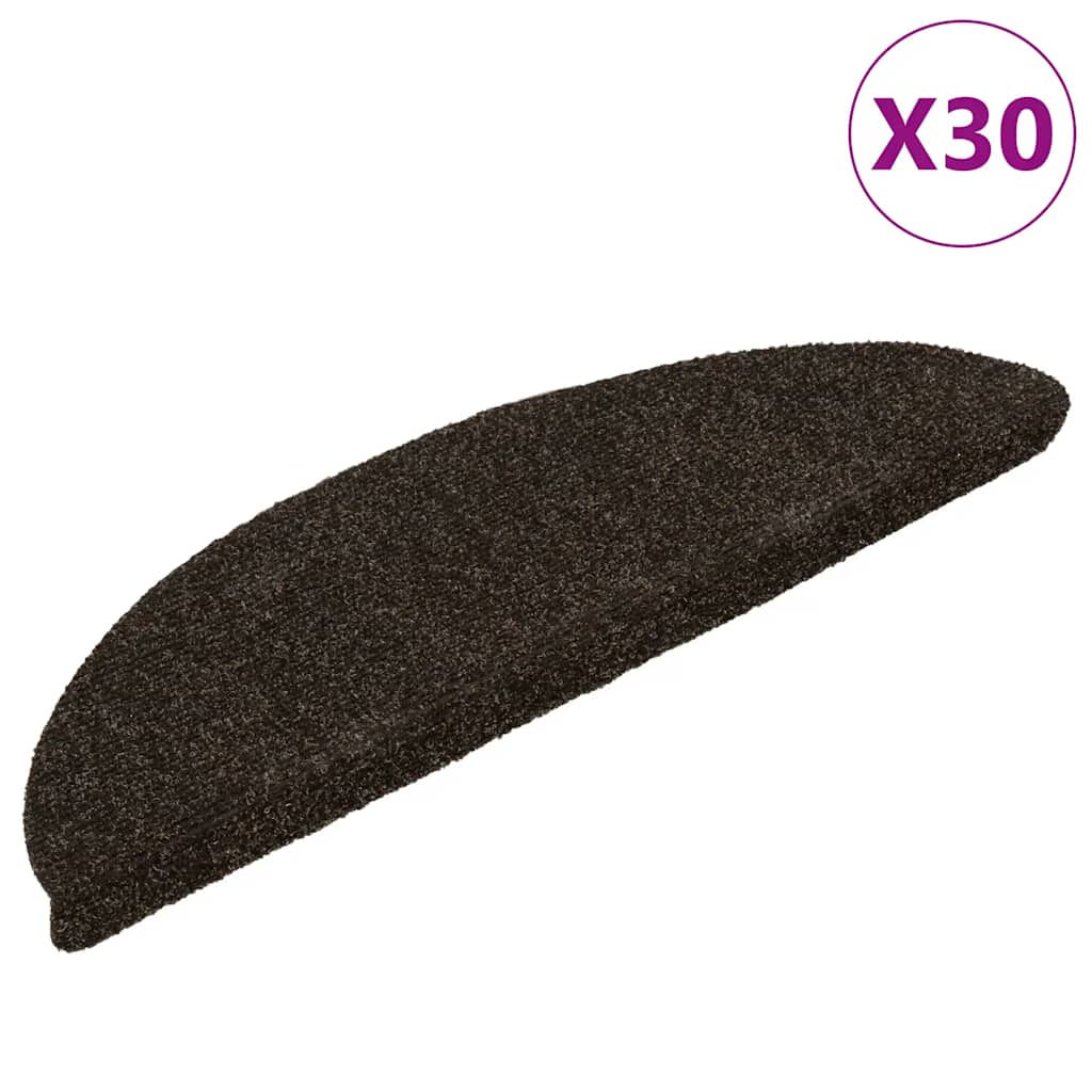 Tappetini per scale autoadesivi 30 pz 56x17x3 cm marrone scuro semicircolari