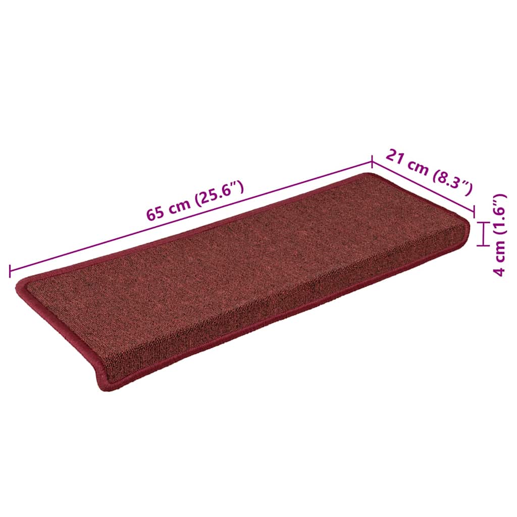 Tappetini per scale 30 pz 65x21x4 cm Bordeaux bordo rettangolare | homemem39