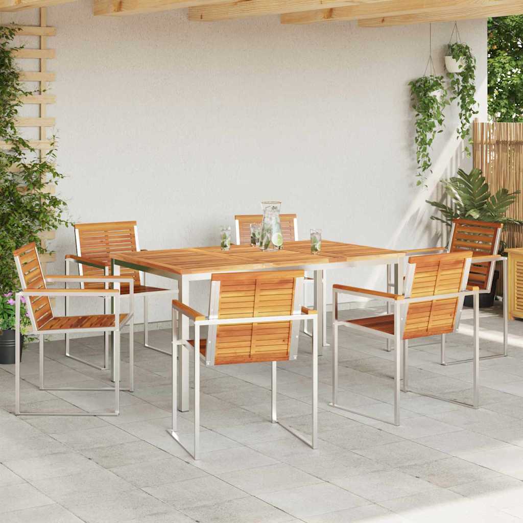 Set da Pranzo per Giardino 7 pcs Legno Massello di Acacia