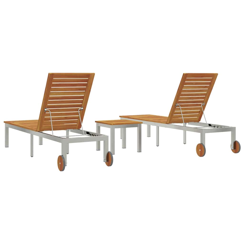 Lettini da sole 2 pcs con tavolo 3 pcs Legno Massello di Acacia