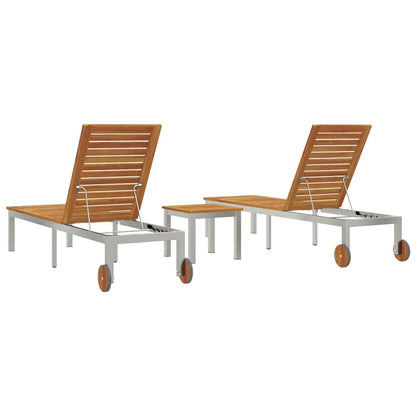 Lettini da sole 2 pcs con tavolo 3 pcs Legno Massello di Acacia