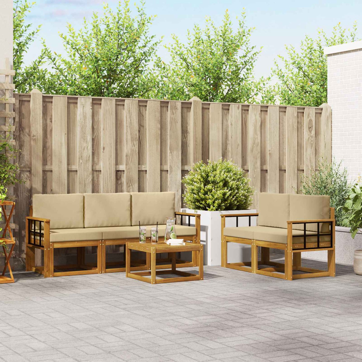 Set di divani da esterno con cuscino 6 pcs Naturale e Beige