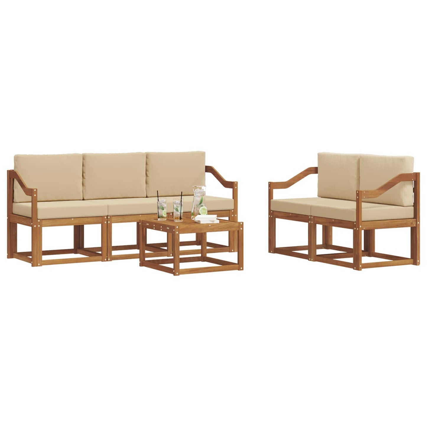 Set di divani da esterno con cuscino 6 pcs Naturale e Beige | homemem39