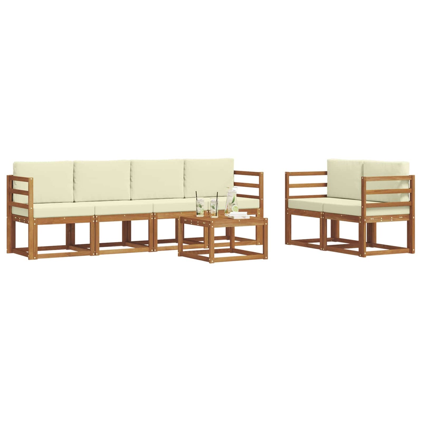 Set di divani da esterno con cuscino 7 pcs Naturale e Crema | homemem39