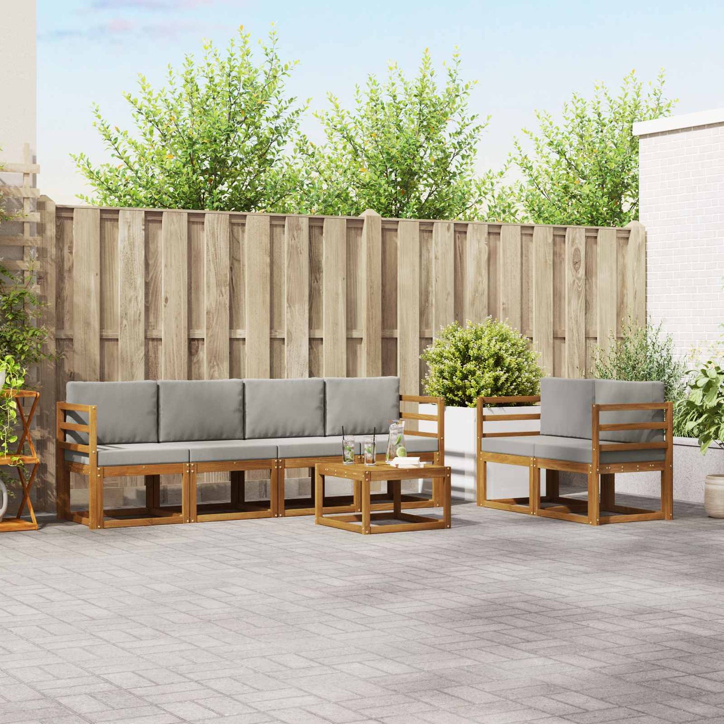 Set di divani da esterno 7 pcs Grigio Naturale e Chiaro | homemem39