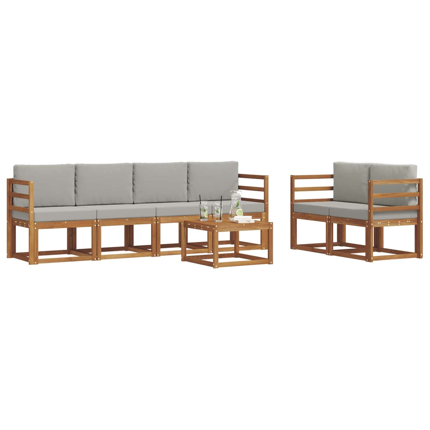Set di divani da esterno 7 pcs Grigio Naturale e Chiaro | homemem39