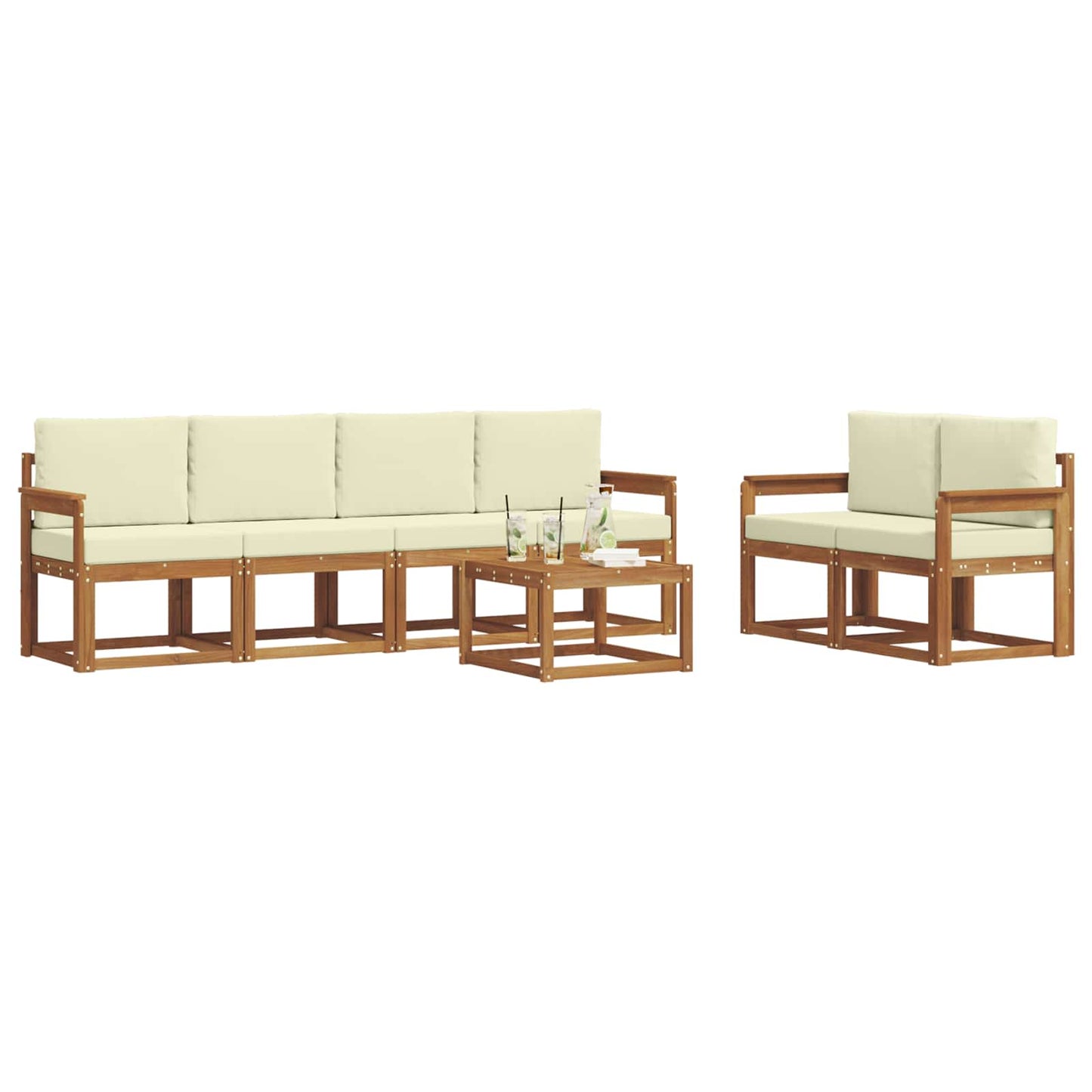 Set di divani da esterno con cuscino 7 pcs Naturale e Crema | homemem39