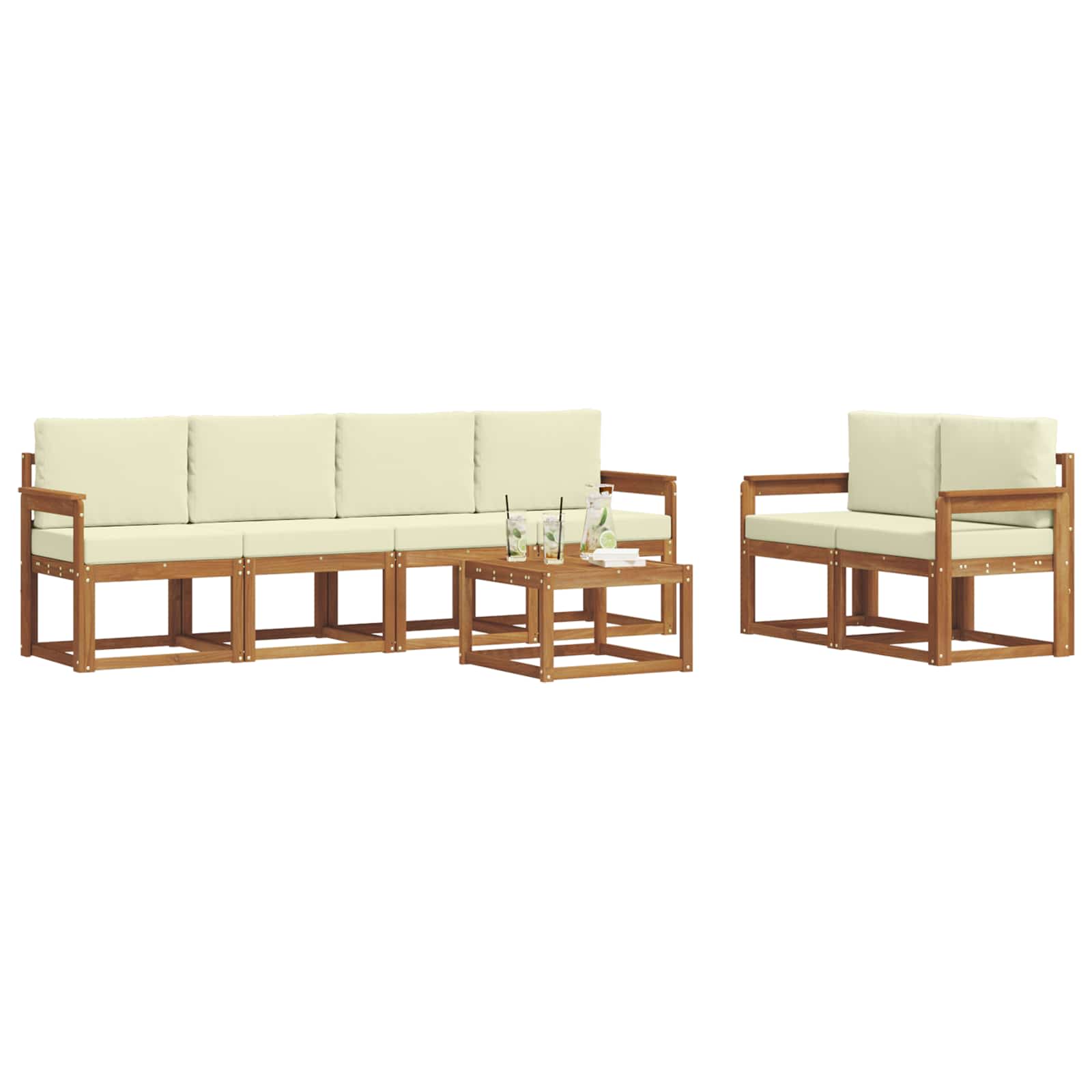 Set di divani da esterno con cuscino 7 pcs Naturale e Crema | homemem39