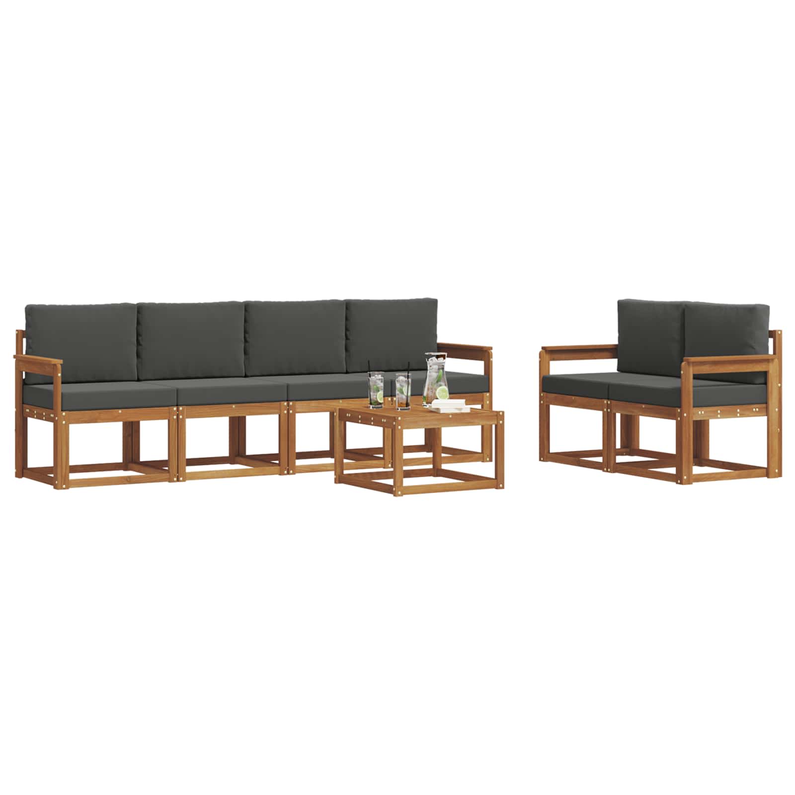 Set di divani da esterno con cuscino 7 pcs Naturale e Antracite | homemem39