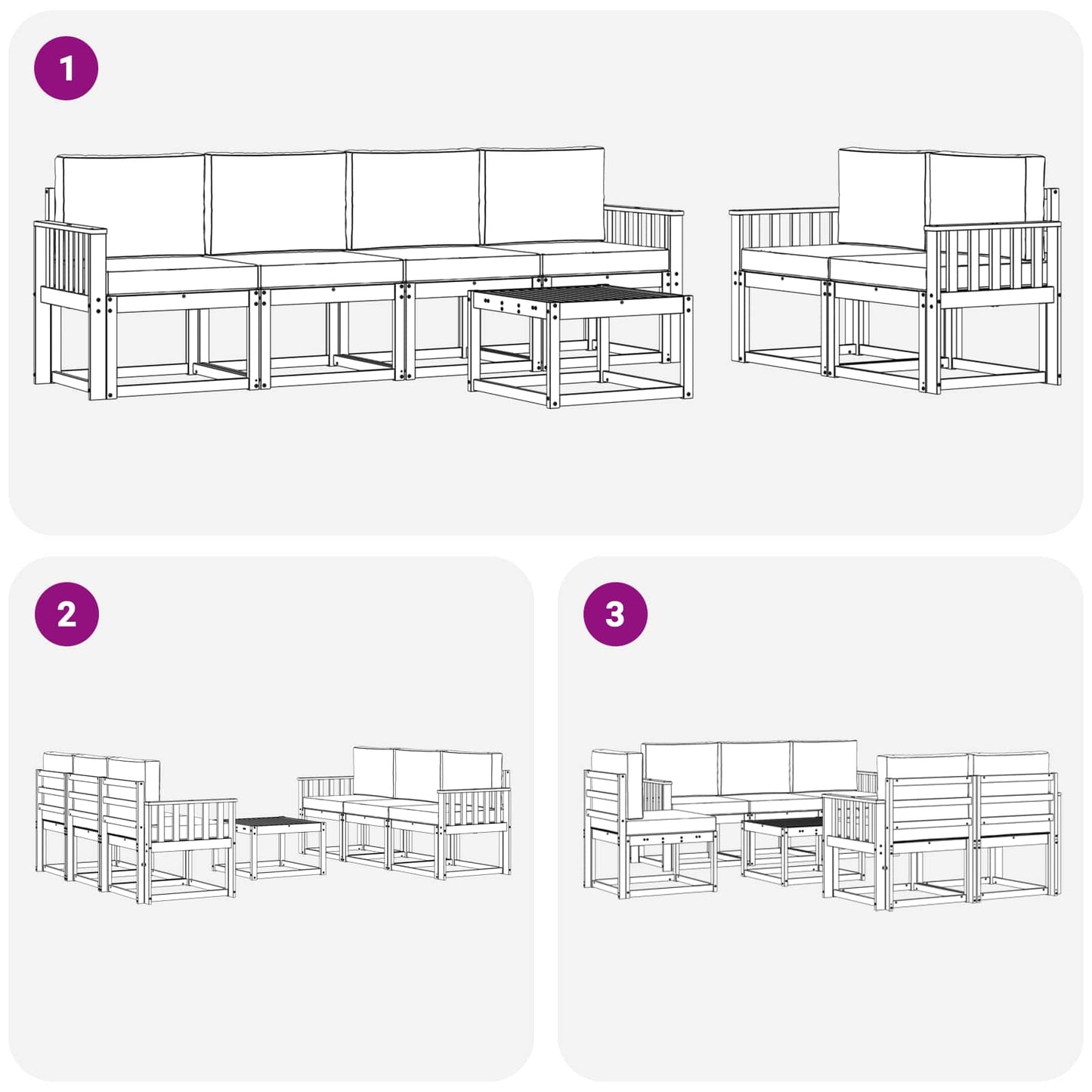 Set di divani da esterno 7 pcs Grigio Naturale e Chiaro | homemem39