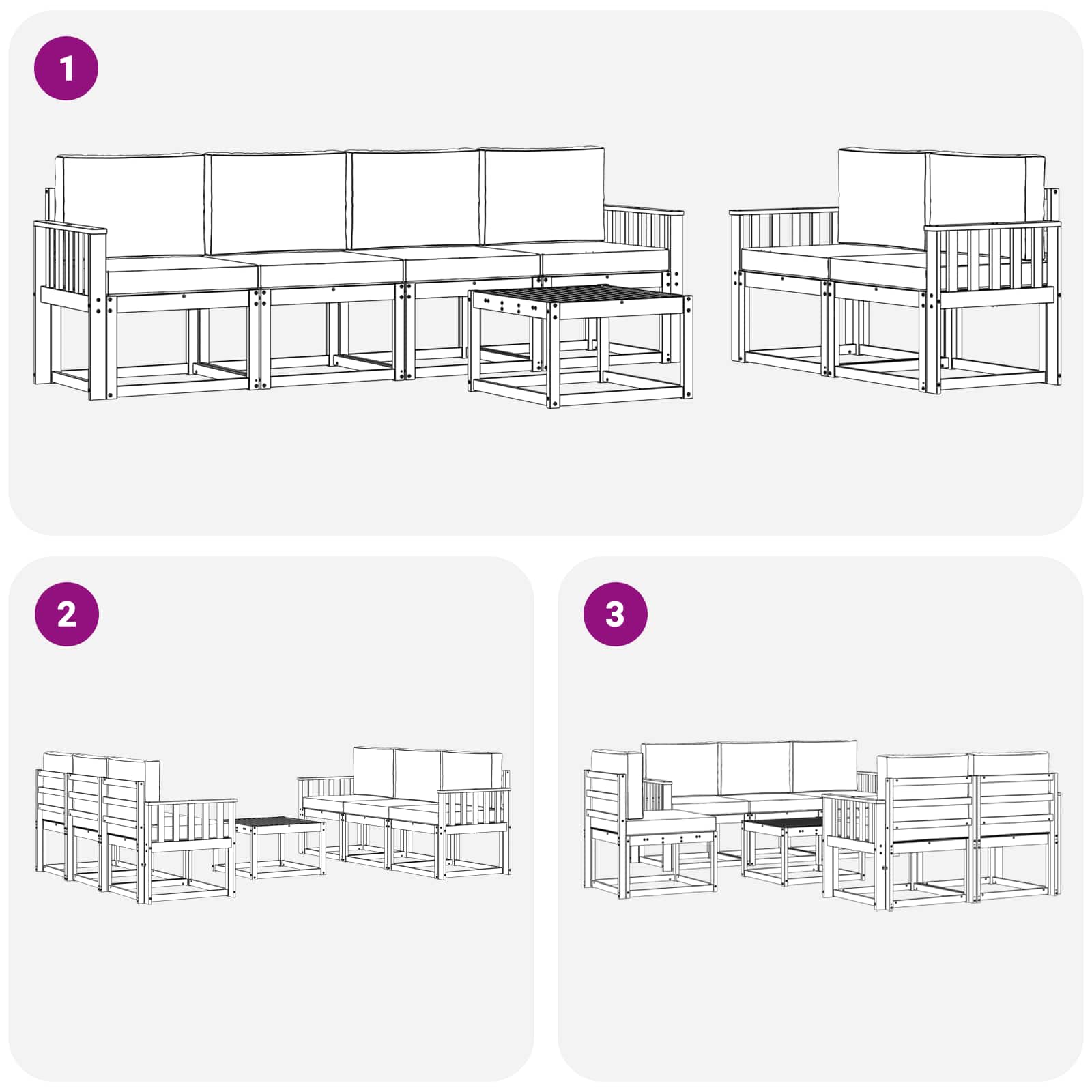 Set di divani da esterno 7 pcs Grigio Naturale e Chiaro | homemem39