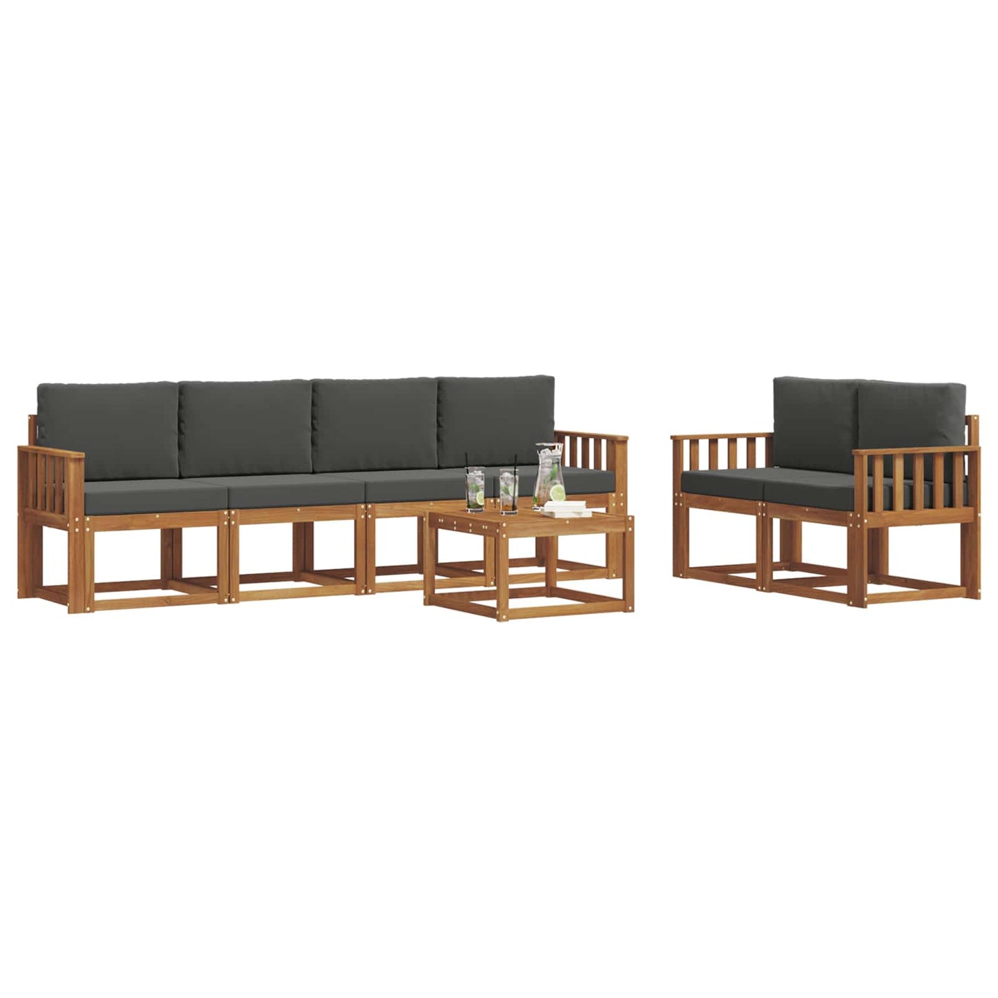 Set di divani da esterno con cuscino 7 pcs Naturale e Antracite