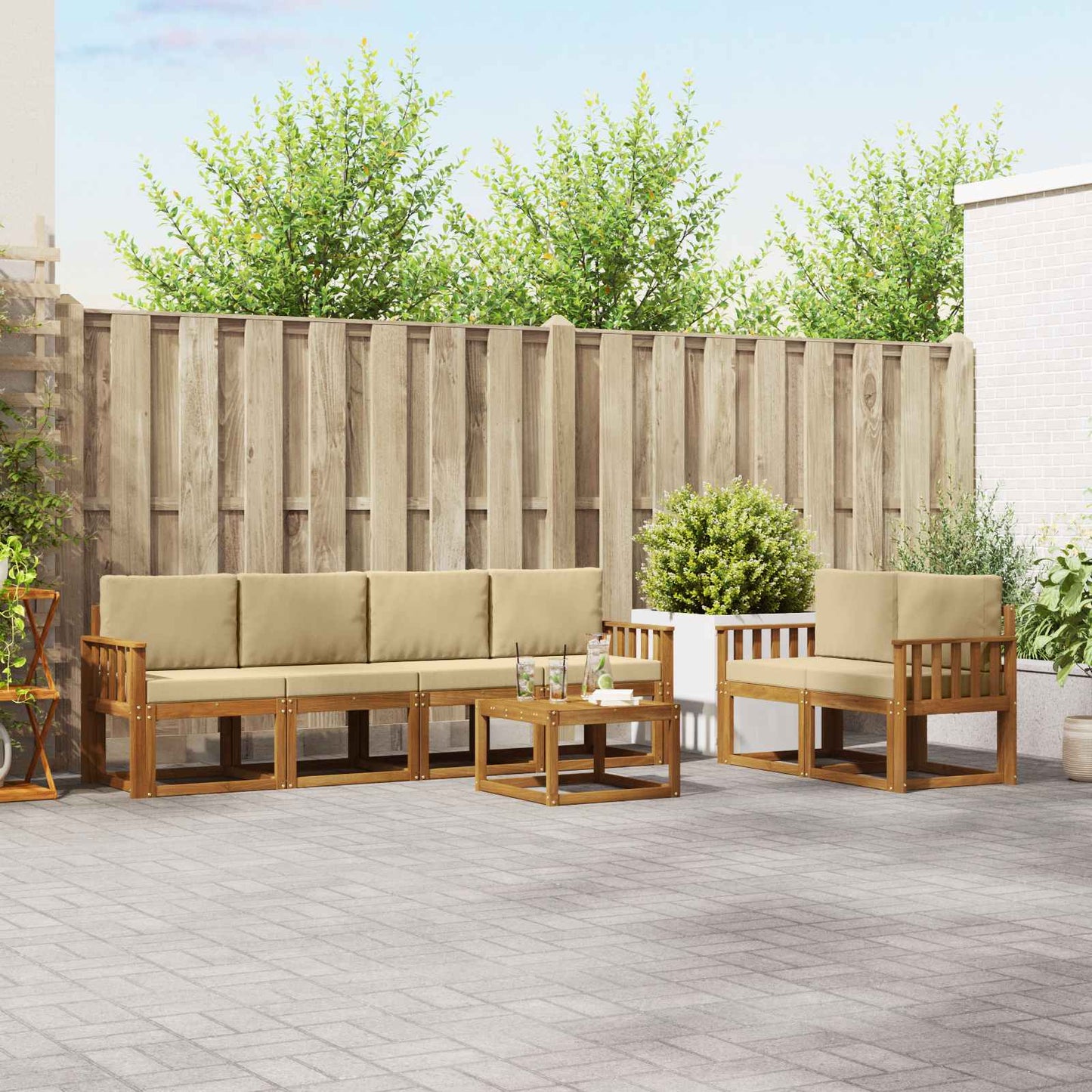 Set di divani da esterno con cuscino 7 pcs Naturale e Beige | homemem39