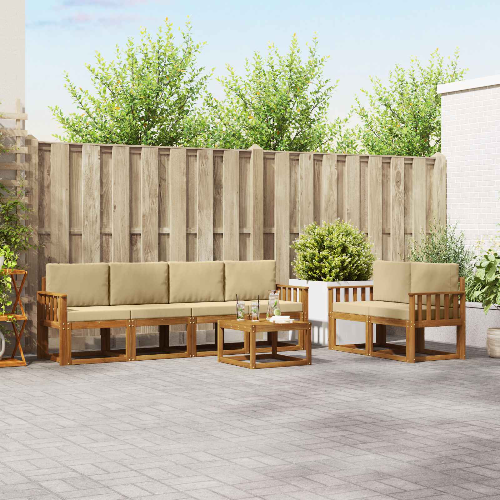 Set di divani da esterno con cuscino 7 pcs Naturale e Beige | homemem39
