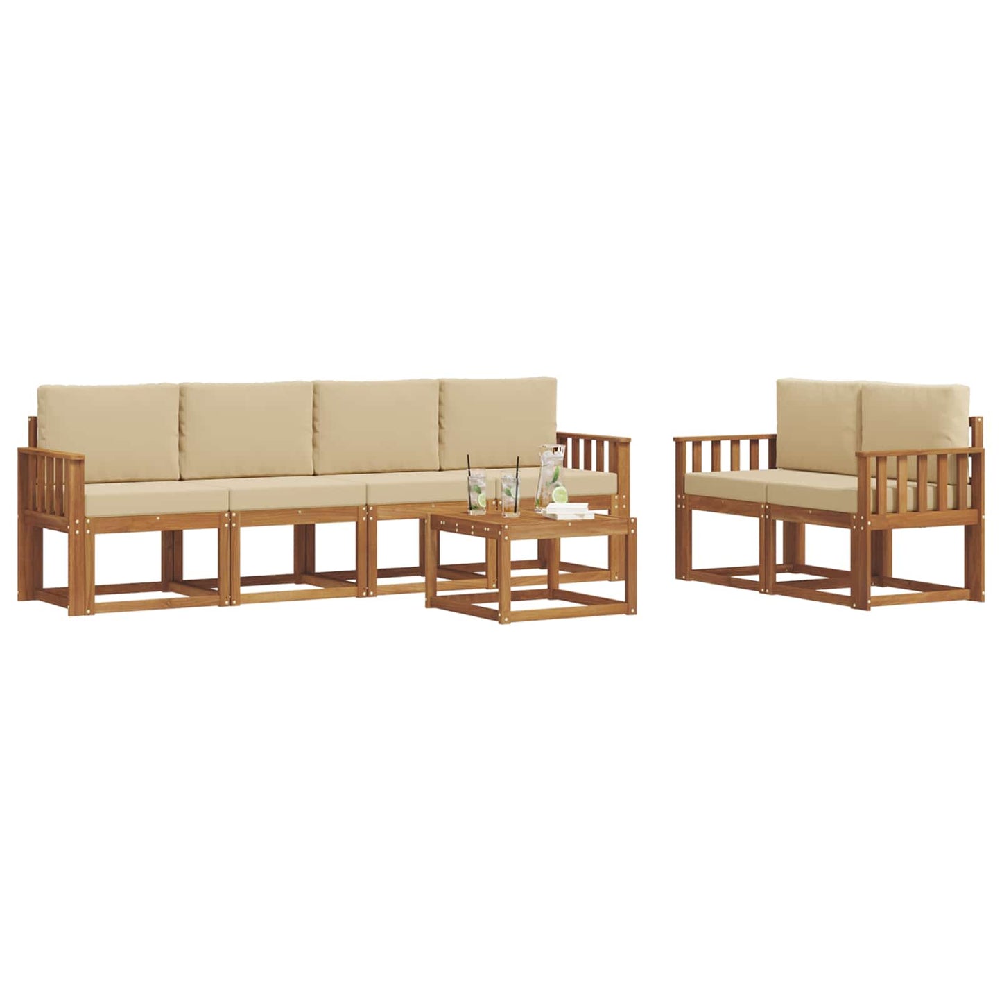 Set di divani da esterno con cuscino 7 pcs Naturale e Beige | homemem39