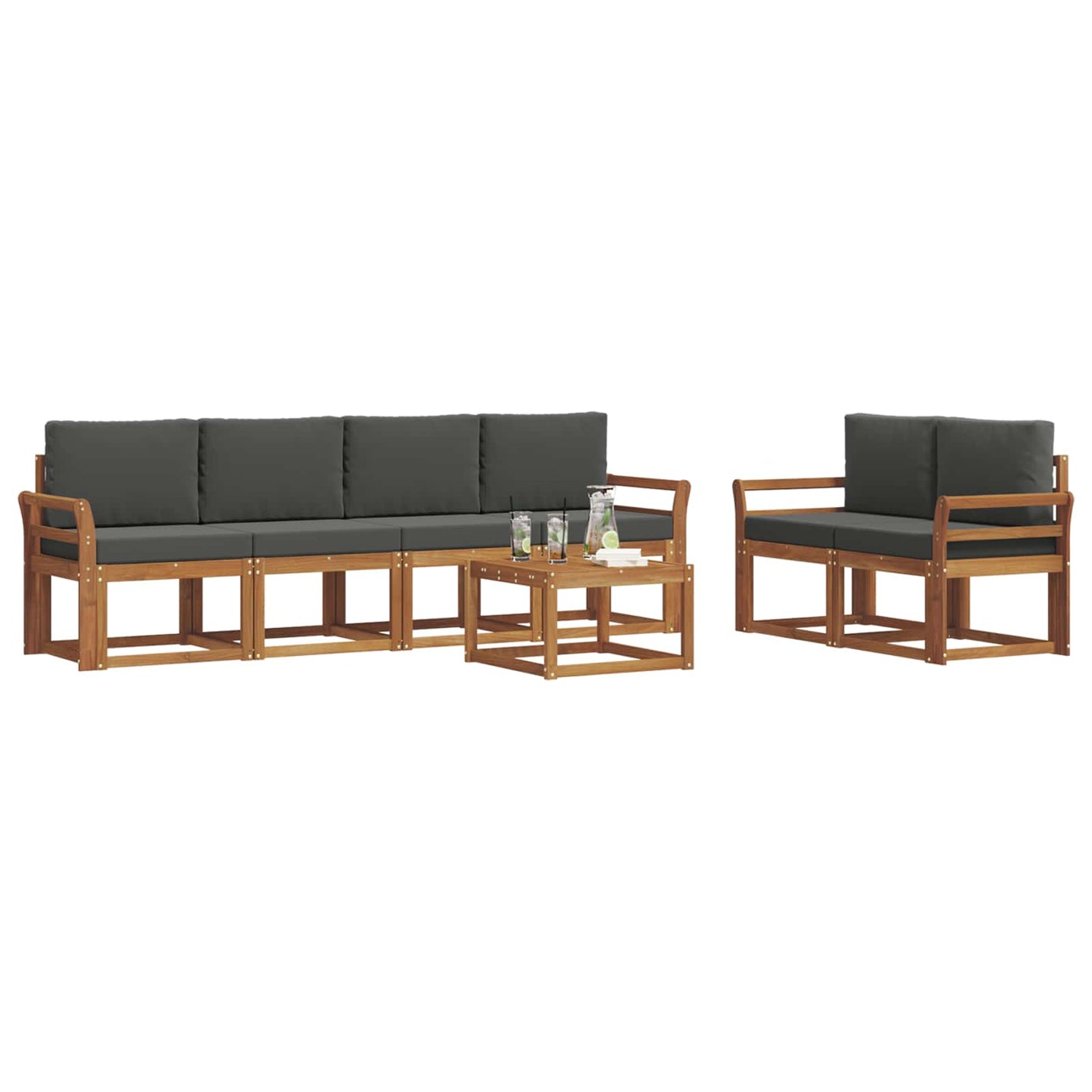 Set di divani da esterno con cuscino 7 pcs Naturale e Antracite | homemem39