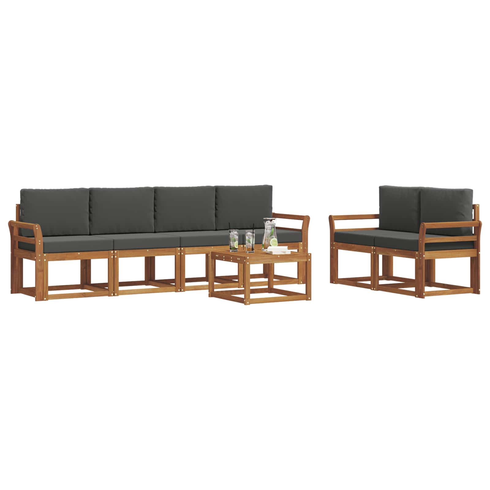 Set di divani da esterno con cuscino 7 pcs Naturale e Antracite | homemem39