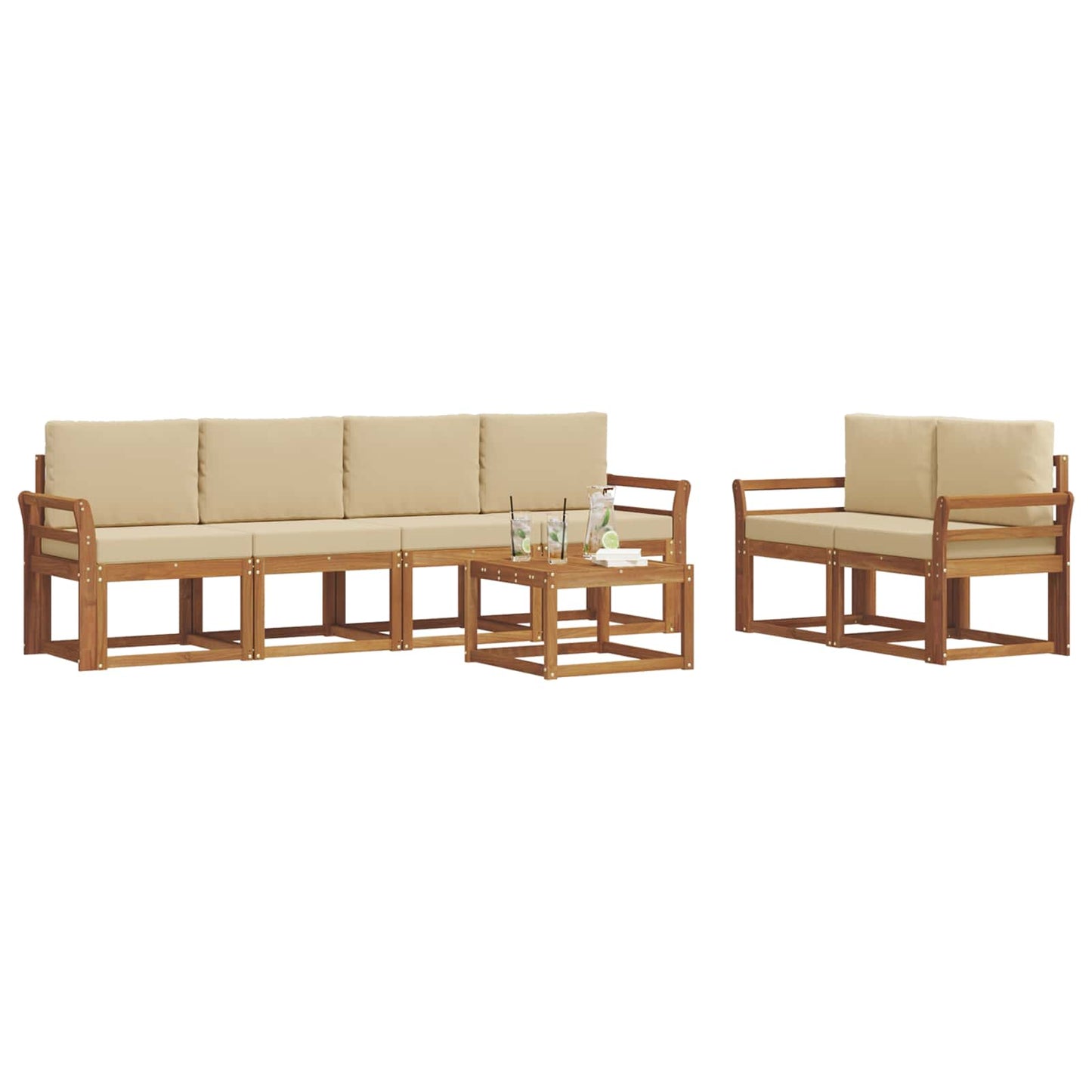 Set di divani da esterno con cuscino 7 pcs Naturale e Beige | homemem39