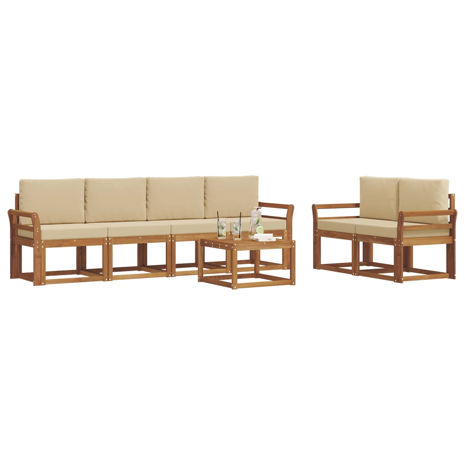 Set di divani da esterno con cuscino 7 pcs Naturale e Beige | homemem39