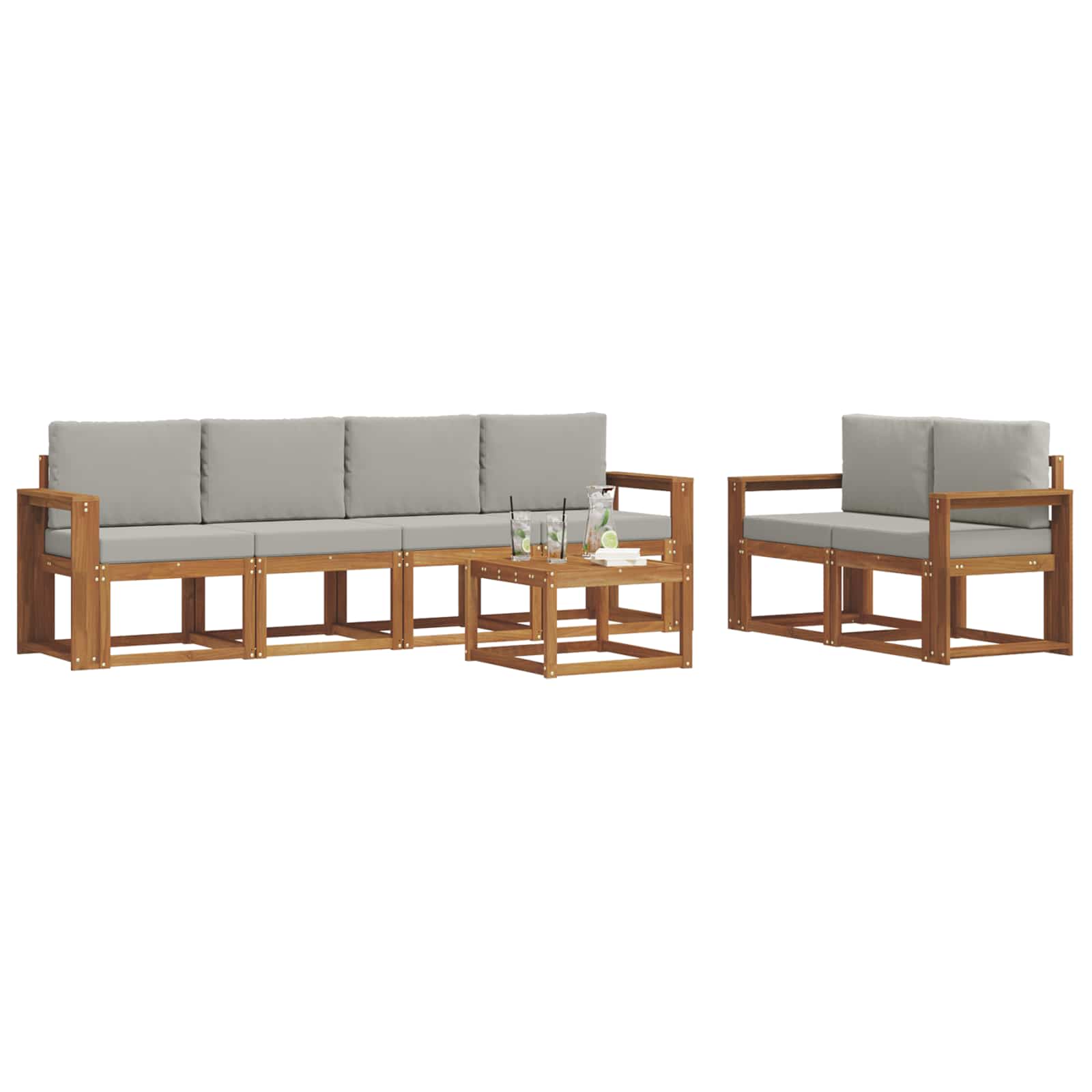 Set di divani da esterno 7 pcs Grigio Naturale e Chiaro | homemem39