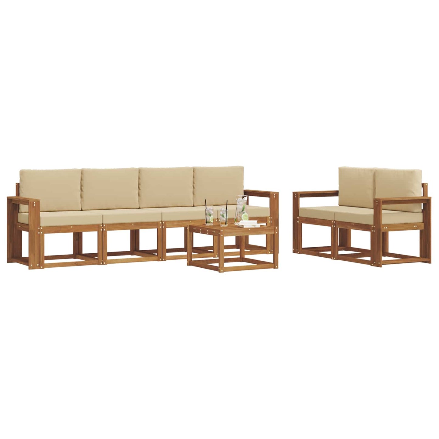 Set di divani da esterno con cuscino 7 pcs Naturale e Beige | homemem39