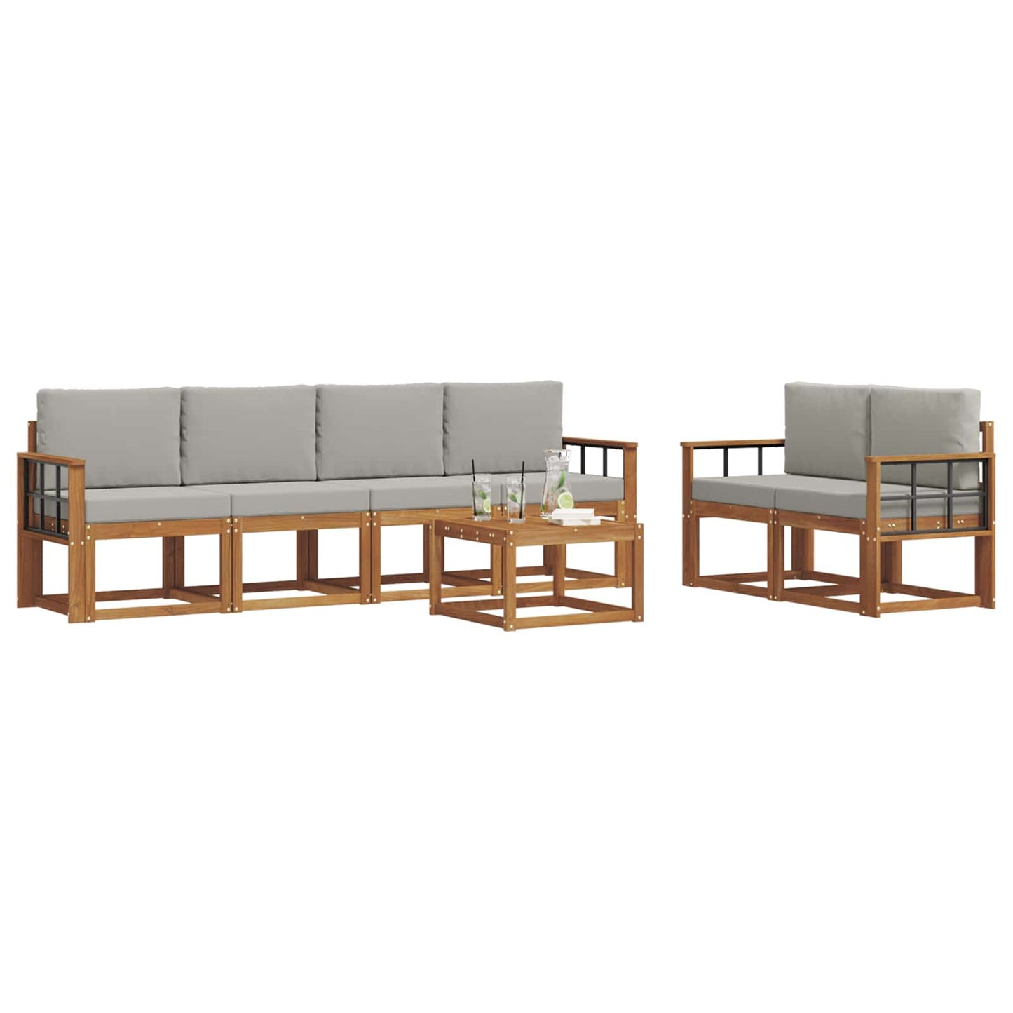 Set di divani da esterno 7 pcs Grigio Naturale e Chiaro | homemem39