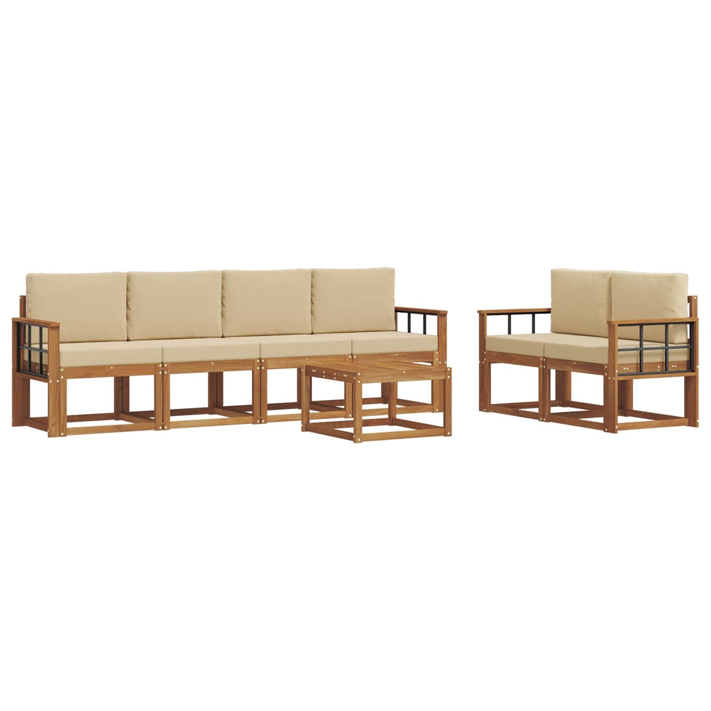 Set di divani da esterno con cuscino 7 pcs Naturale e Beige | homemem39