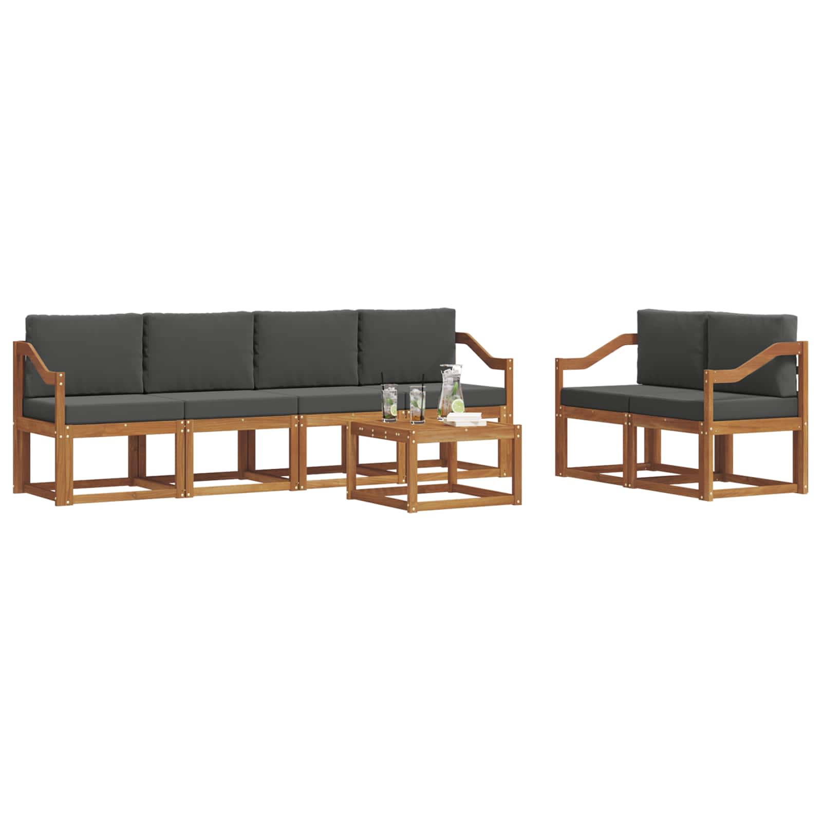 Set di divani da esterno con cuscino 7 pcs Naturale e Antracite | homemem39