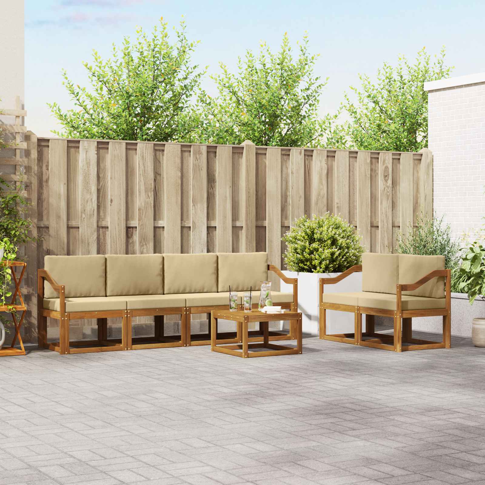 Set di divani da esterno con cuscino 7 pcs Naturale e Beige | homemem39