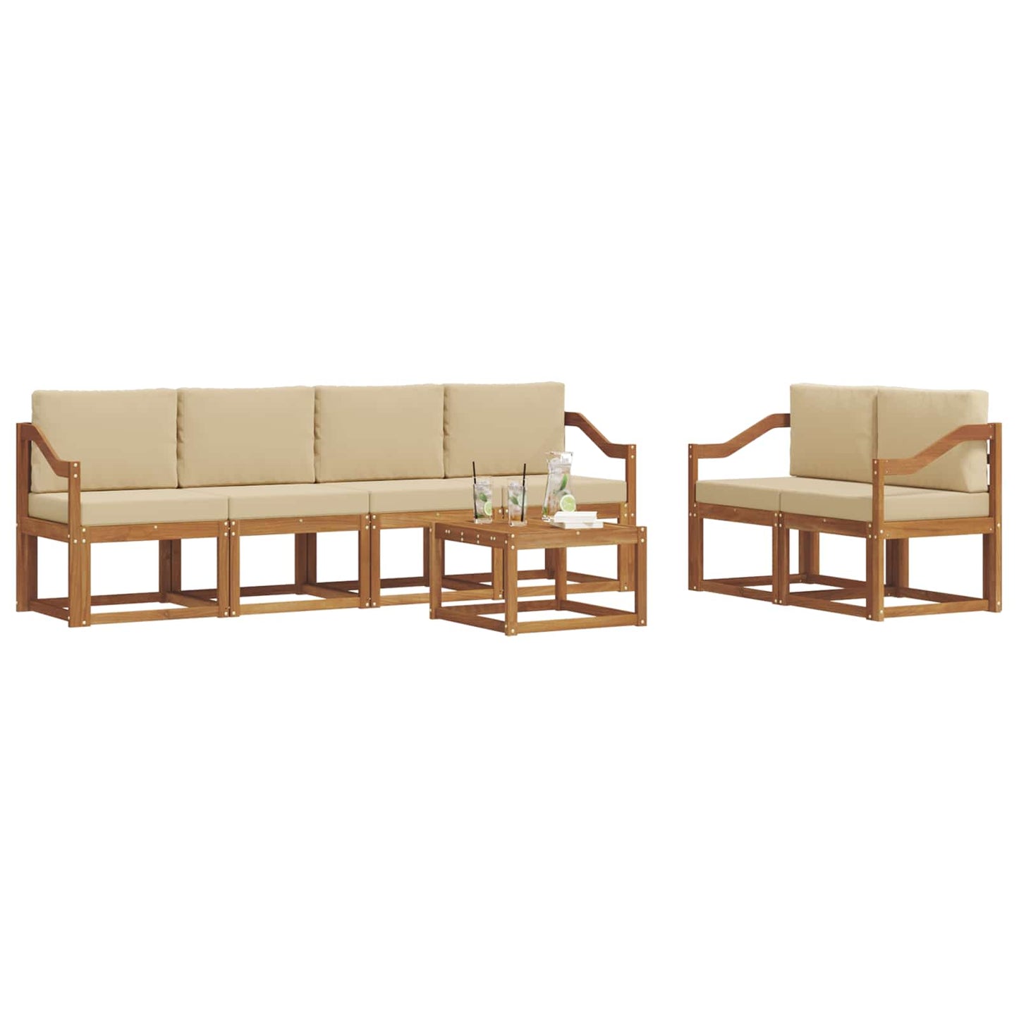 Set di divani da esterno con cuscino 7 pcs Naturale e Beige | homemem39