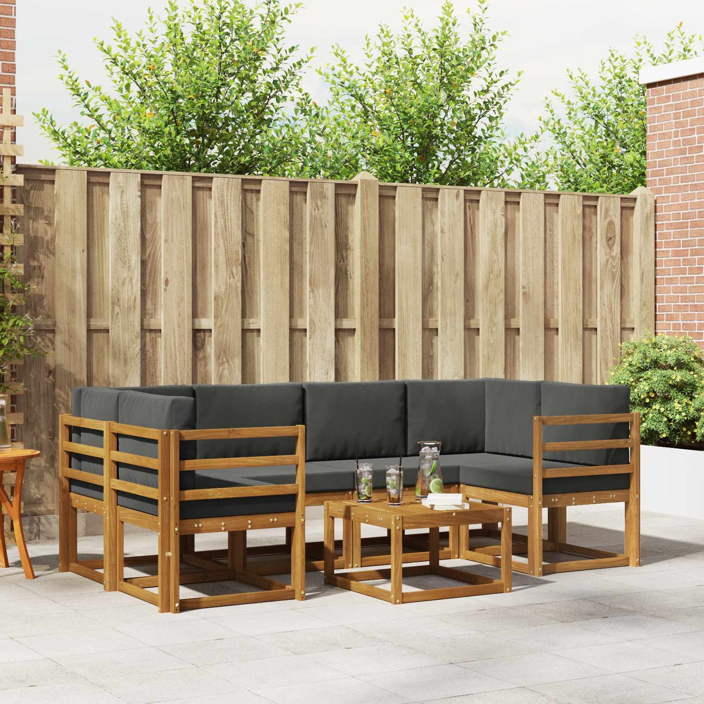 Set di divani da esterno con cuscino 7 pcs Naturale e Antracite | homemem39