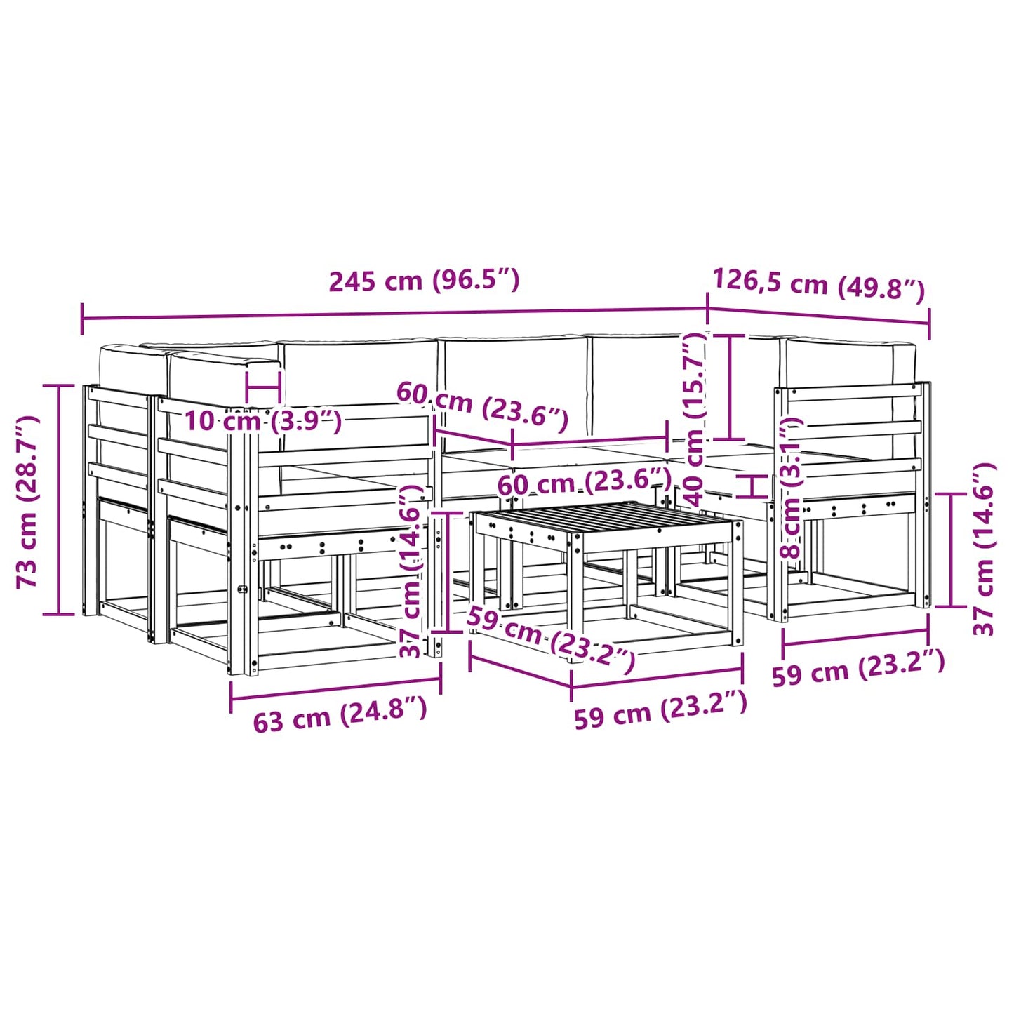 Set di divani da esterno con cuscino 7 pcs Naturale e Antracite | homemem39