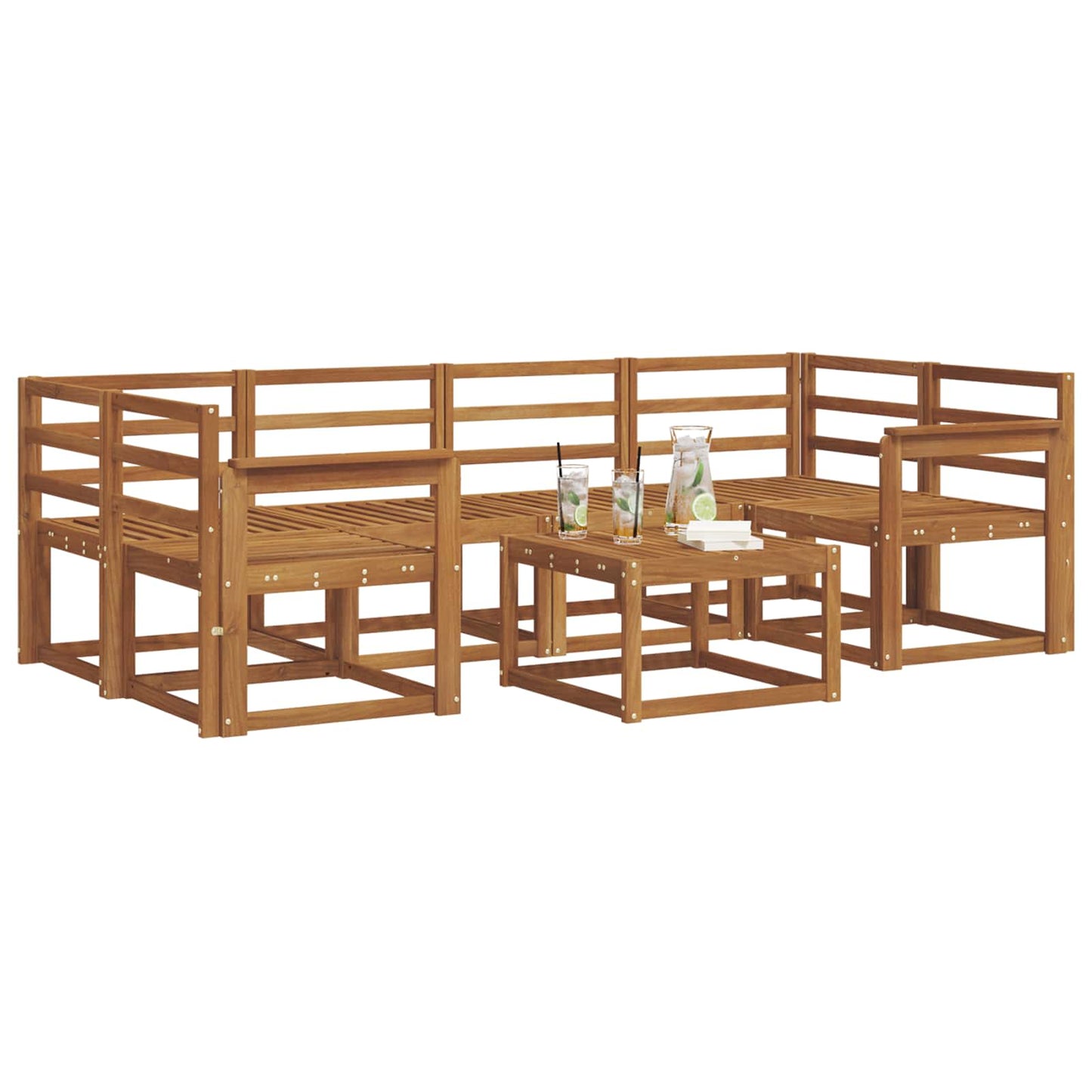 Set di divani da esterno 7 pz Naturale Legno di Acacia Massello