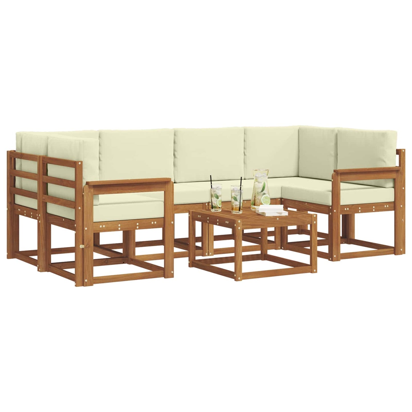 Set di divani da esterno con cuscino 7 pcs Naturale e Crema | homemem39