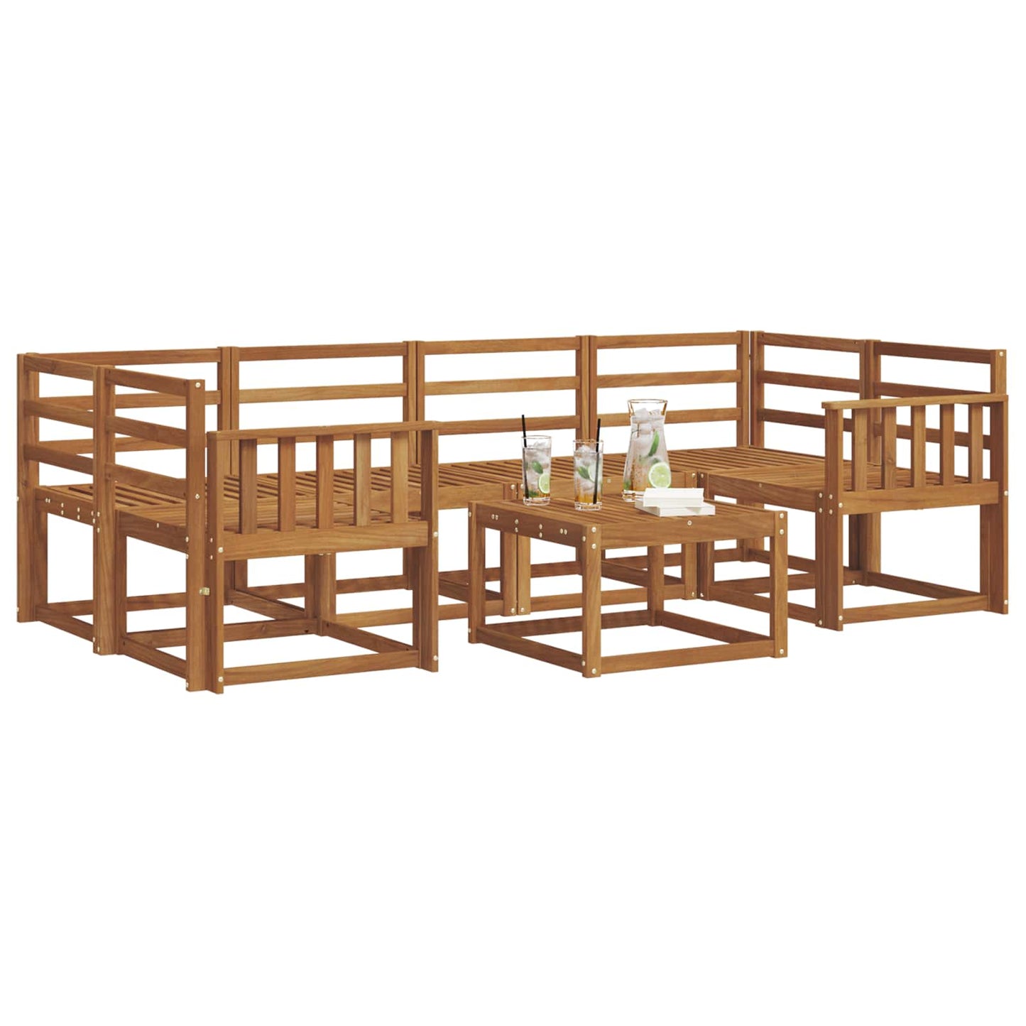 Set di divani da esterno 7 pz Naturale Legno di Acacia Massello