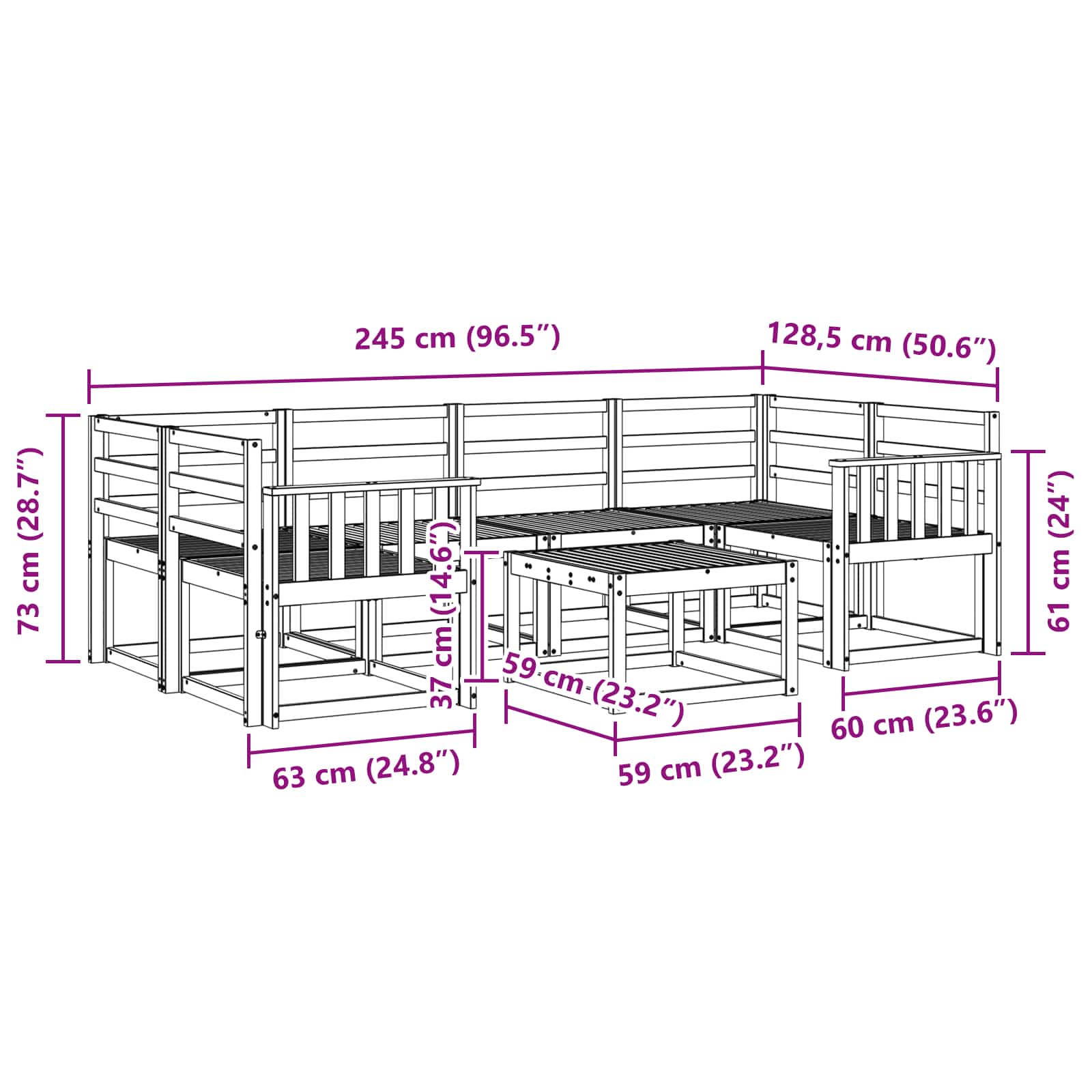 Set di divani da esterno 7 pz Naturale Legno di Acacia Massello | homemem39