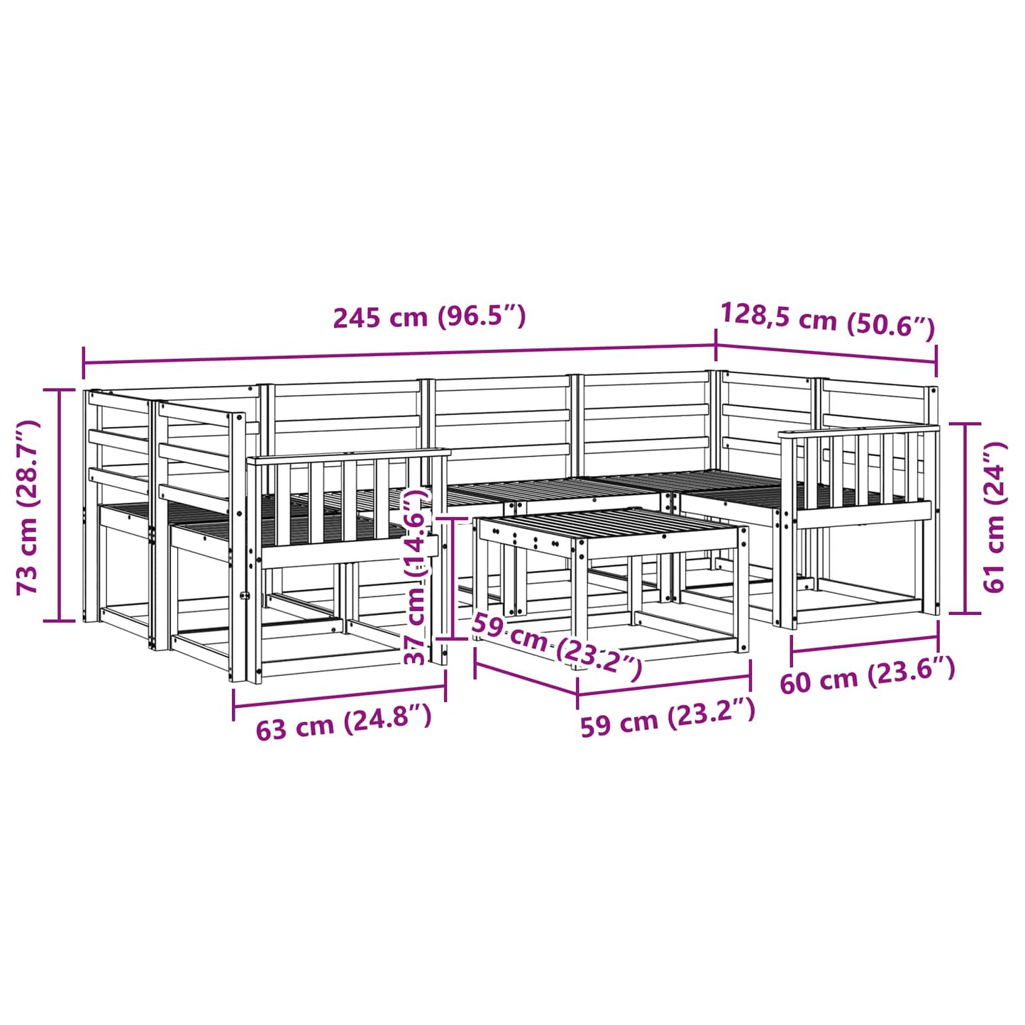 Set di divani da esterno 7 pz Naturale Legno di Acacia Massello | homemem39