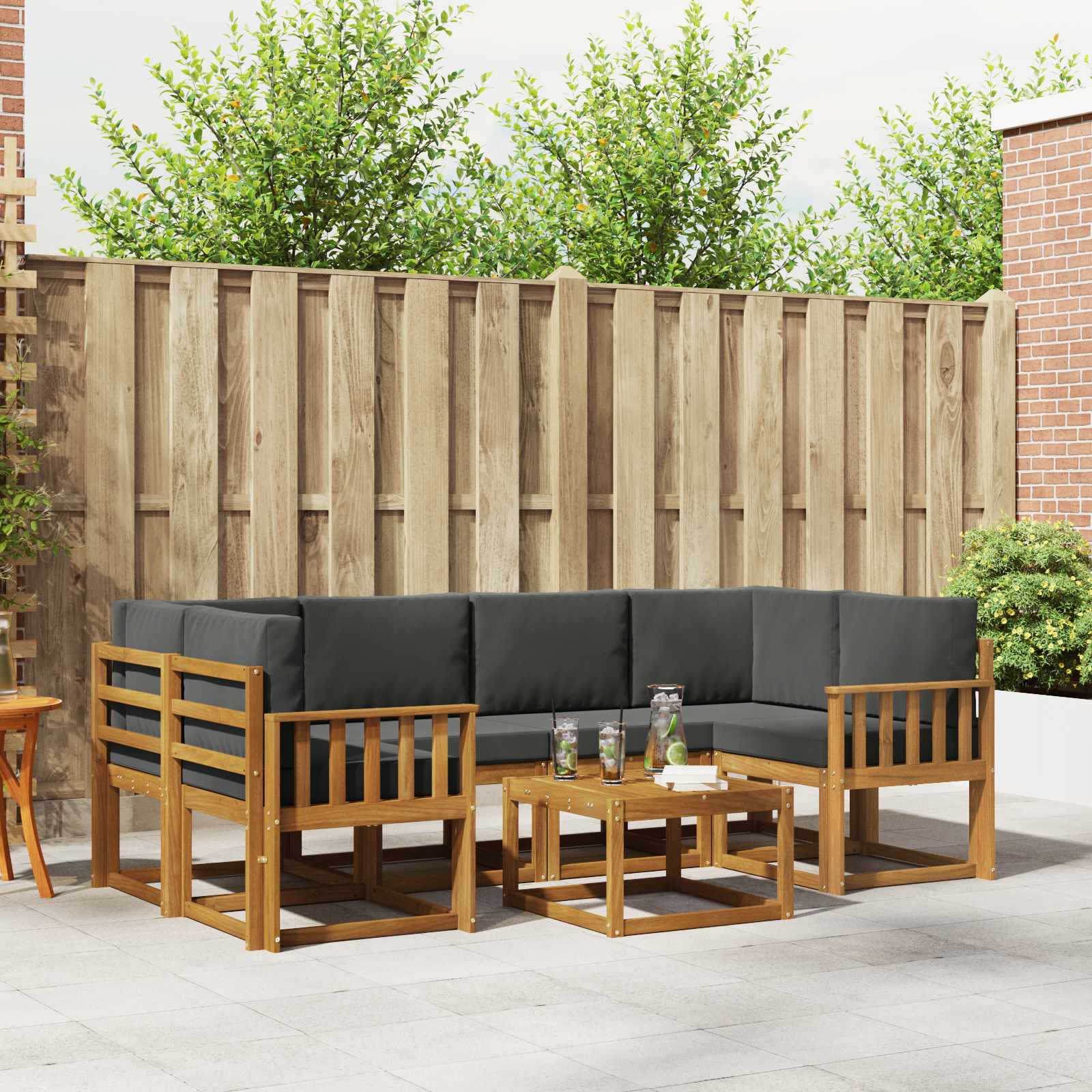 Set di divani da esterno con cuscino 7 pcs Naturale e Antracite | homemem39