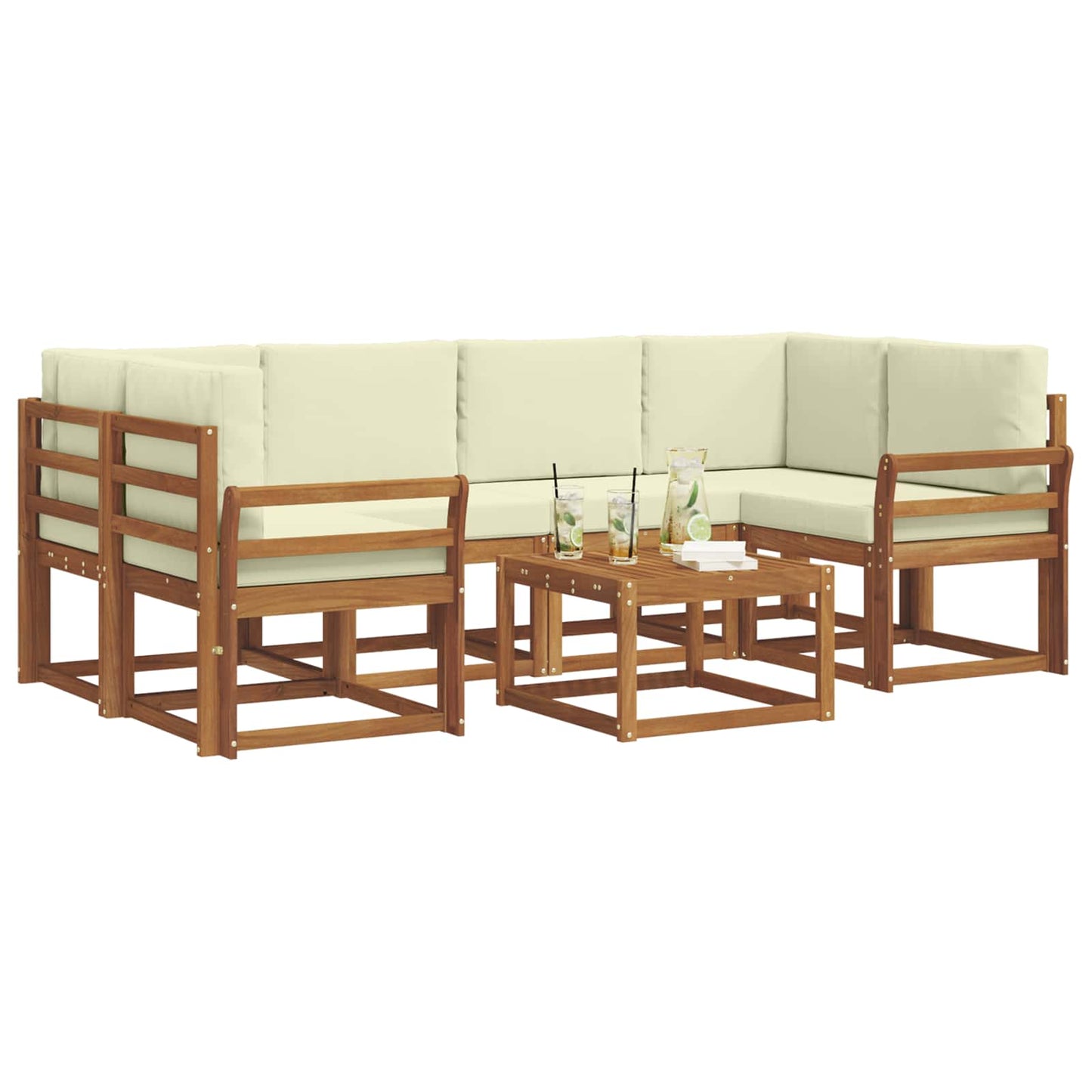 Set di divani da esterno con cuscino 7 pcs Naturale e Crema | homemem39