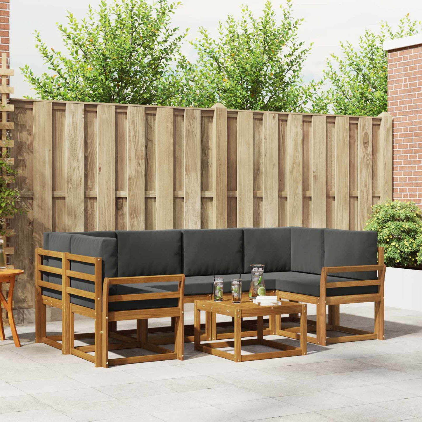 Set di divani da esterno con cuscino 7 pcs Naturale e Antracite | homemem39
