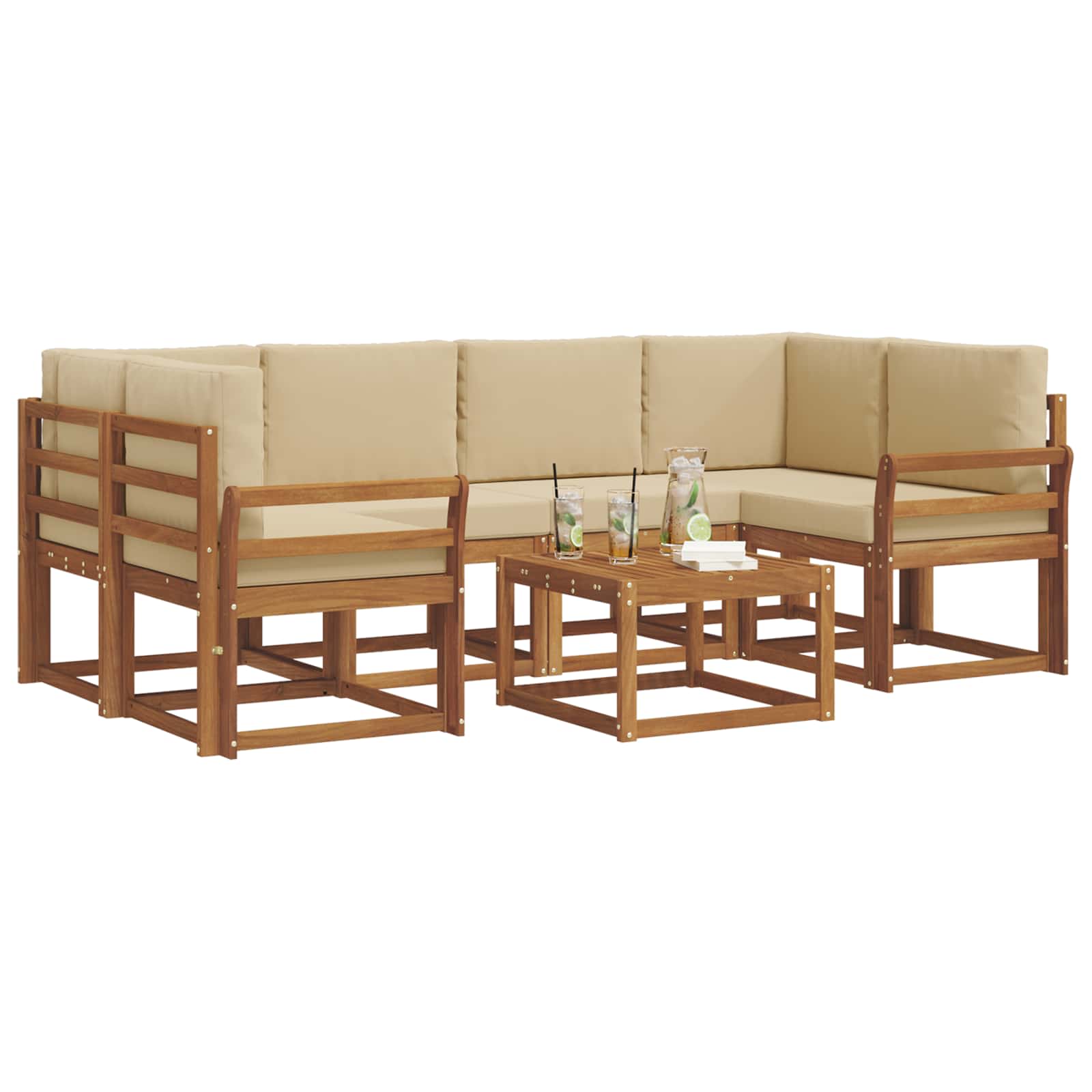 Set di divani da esterno con cuscino 7 pcs Naturale e Beige | homemem39