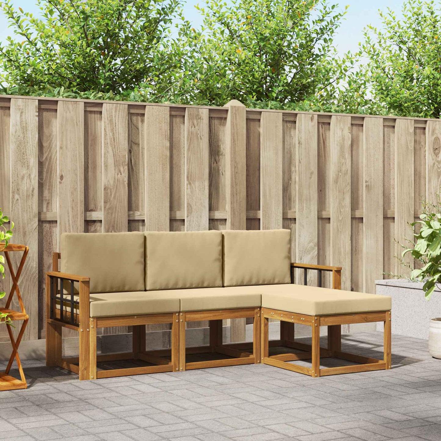 Set di divani da esterno con cuscino 4 pcs Naturale e Beige | homemem39