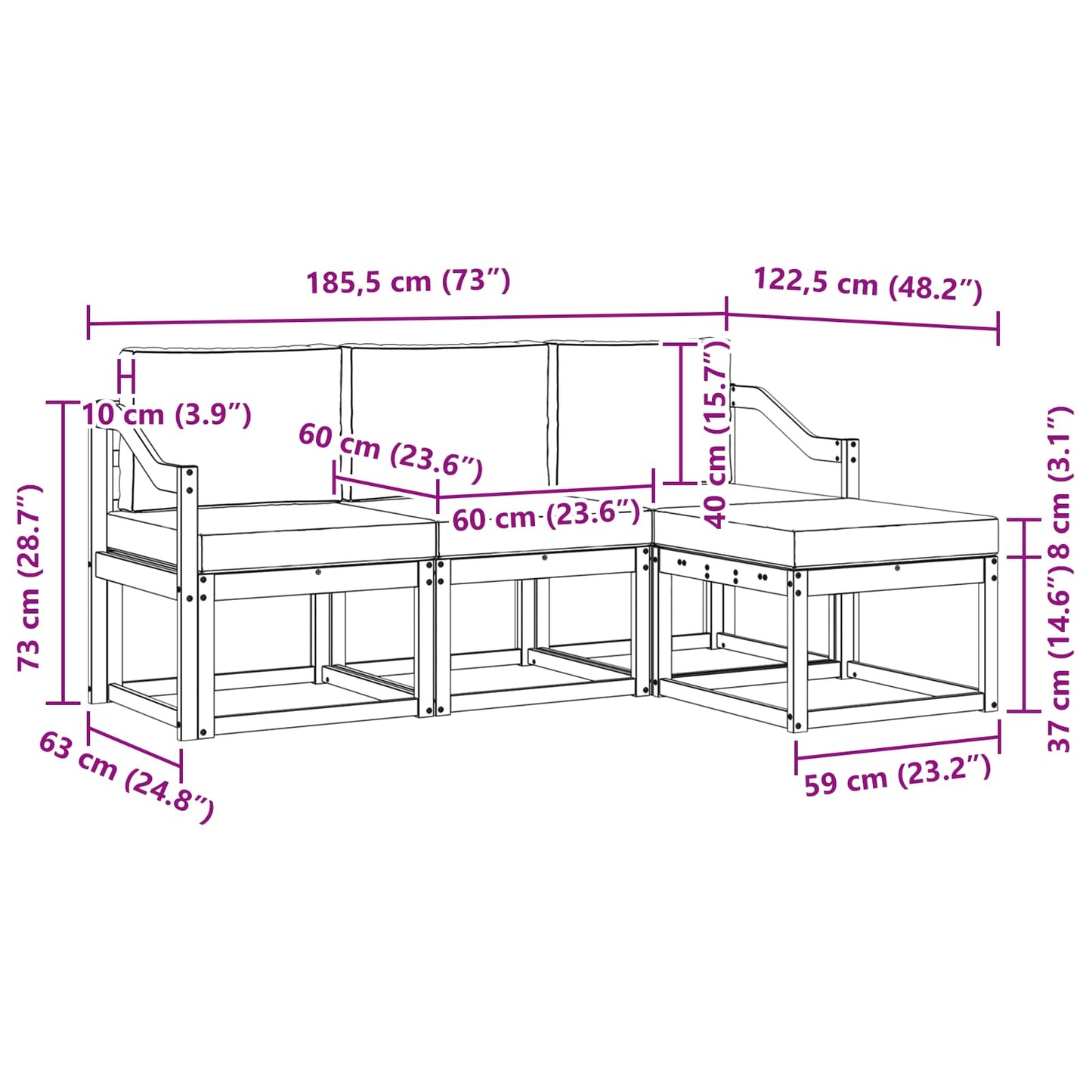Set di divani da esterno con cuscino 4 pcs Naturale e Antracite | homemem39