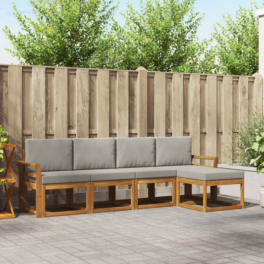 Set di divani da esterno 5 pcs Grigio Naturale e Chiaro