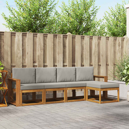 Set di divani da esterno 5 pcs Grigio Naturale e Chiaro